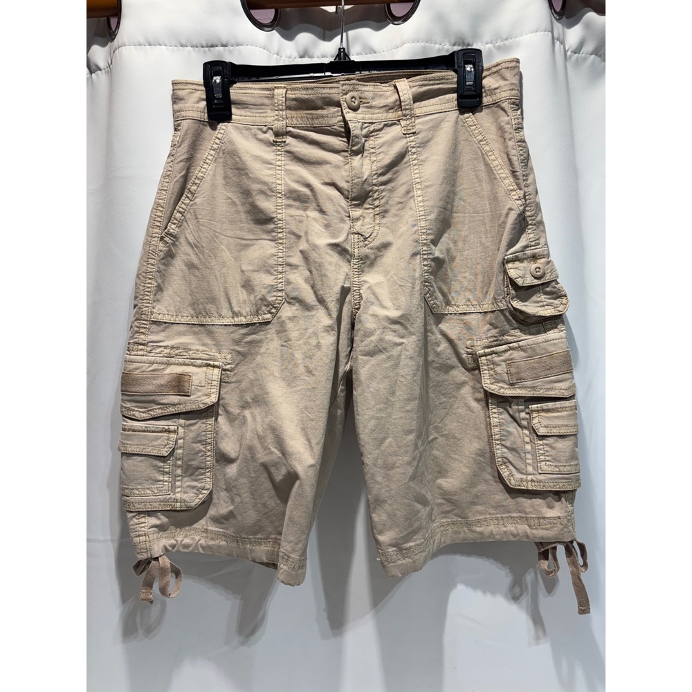 American Eagle Cargo Shorts Womens 2 Tan Khaki Stretch Utility Multi Pocket Tie